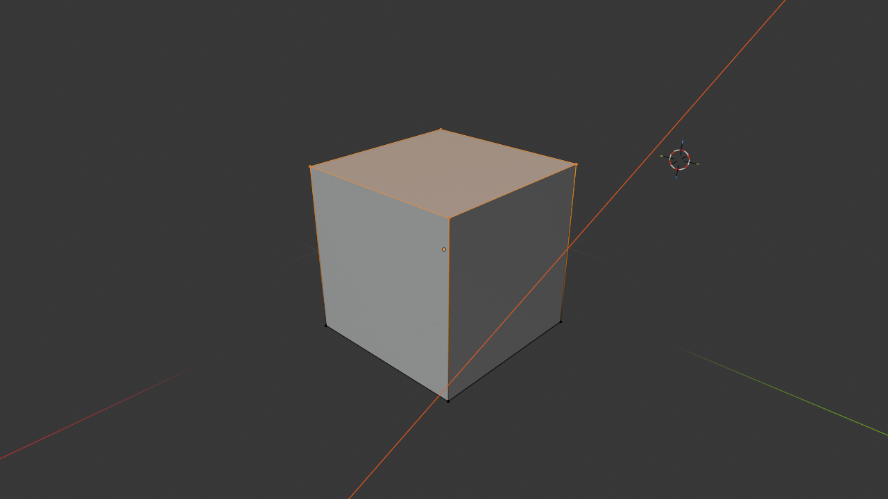 Blender Edit Mode viewport showing the default cube with vertex select mode active and the four top-face vertices highlighted in orange.