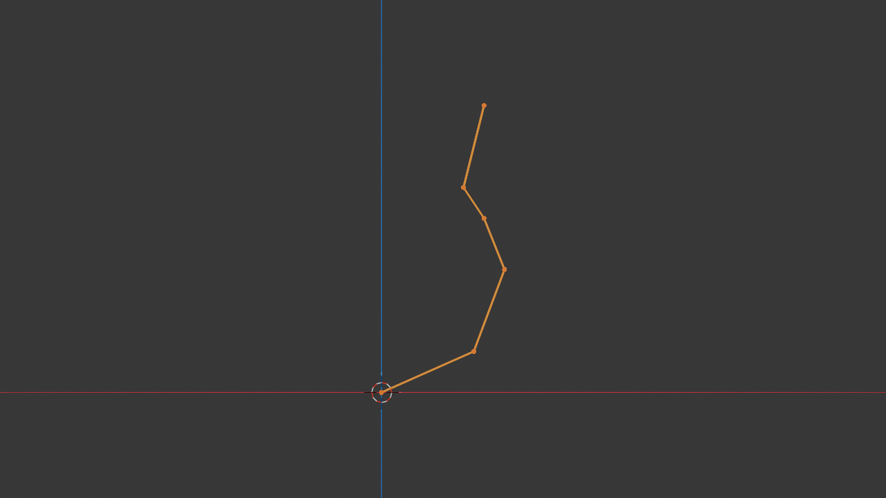 Side ortho view of a vase profile curve sitting in the XZ plane with the 3D cursor positioned at the world origin to its left. The profile is a connected polyline of six vertices arcing from base to a flared lip. Three positive-green pill badges mark the 3D cursor at the origin, the selected profile edge, and the implied vertical Z spin axis running through the cursor.