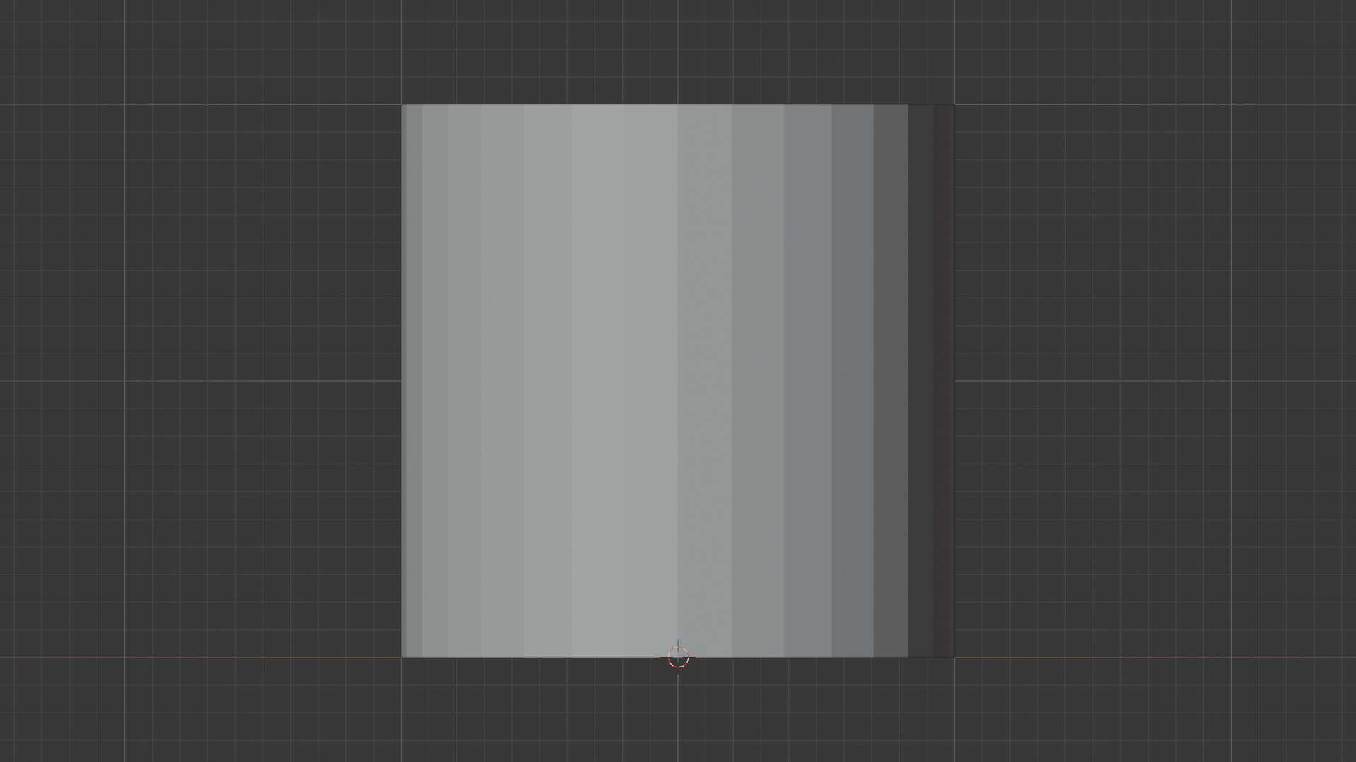 Blender viewport showing a default UV cylinder placed at the world origin with its base on the grid floor, viewed in front orthographic with solid shading and the 3D cursor visible at center.