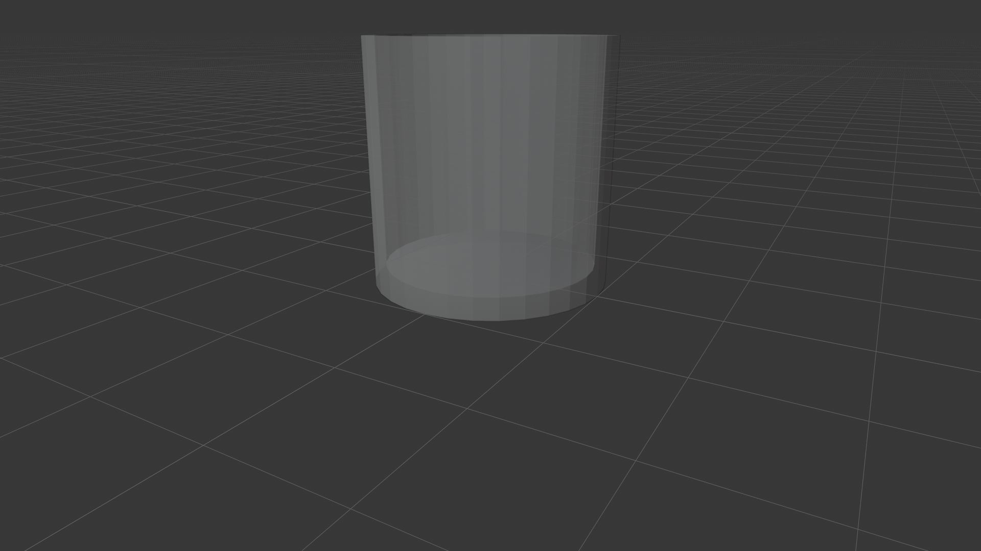 Angled perspective view of the completed hollow mug interior with X-Ray transparency enabled. Both exterior and interior surfaces are visible through the semi-transparent shading; the interior bottom cap is visible inside the cavity.