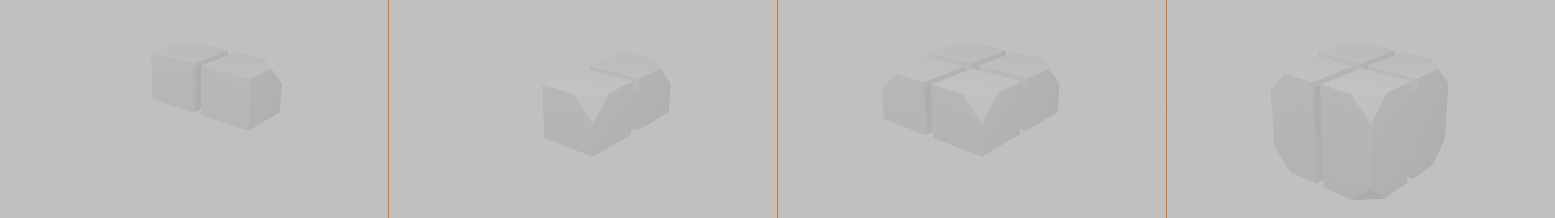 Four-panel comparison of multi-axis mirroring: X-axis only (2 copies), Y-axis only (2 copies), X plus Y (4 copies), and X plus Y plus Z (8 copies).