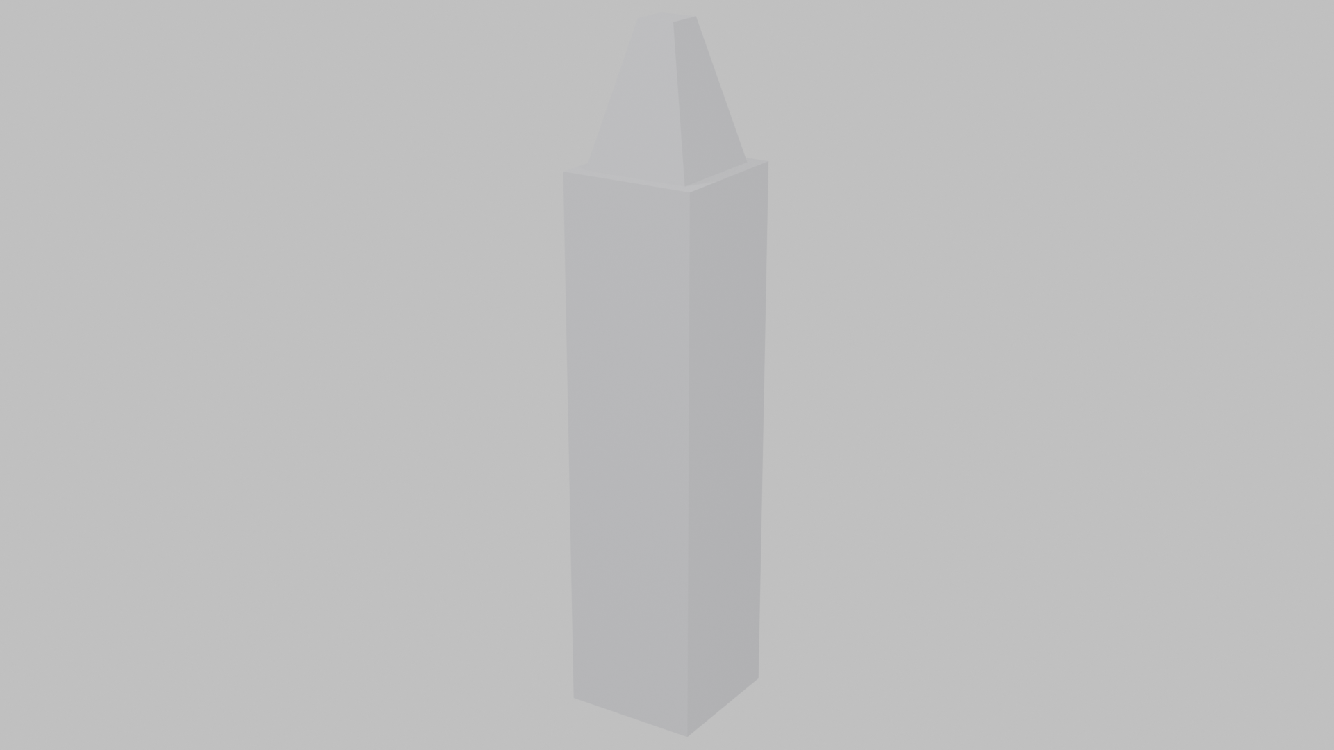 A single tall, narrow fence post with a decorative pointed top, rendered on a light-grey background. This is the starting base post for the decorative fence project, before any modifiers are added.