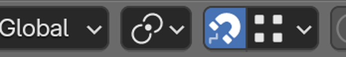 Close-up of the snapping controls in Blender's 3D Viewport header: the magnet toggle that turns snapping on and off, followed by the snap-element dropdown showing the current snap target.