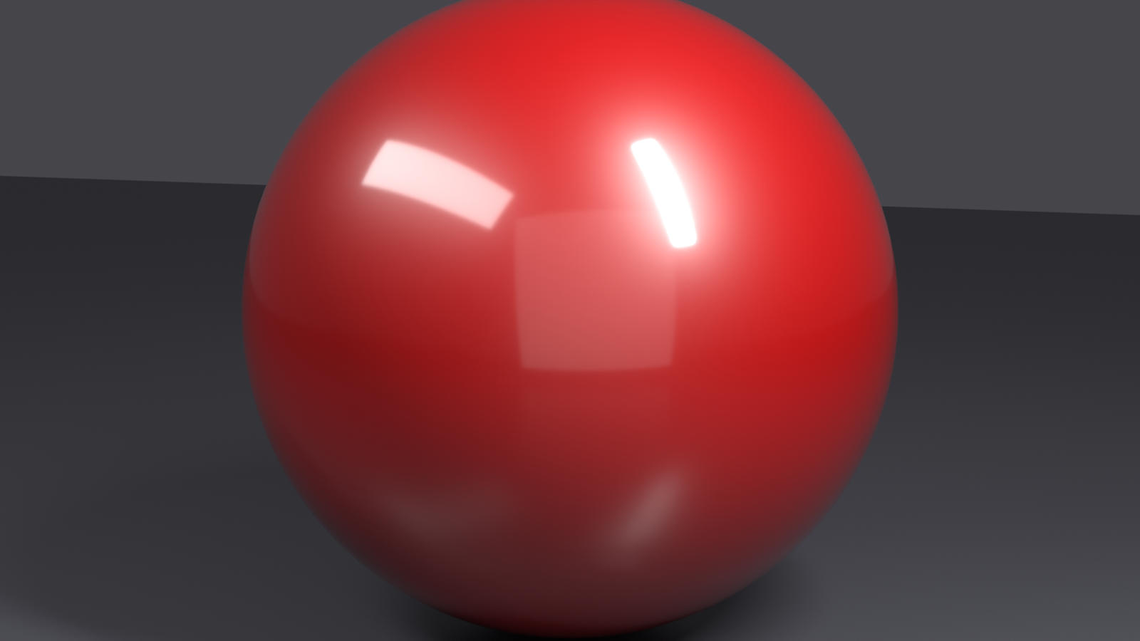 A glossy red car-paint sphere showing two distinct reflection layers: sharp bright streaks from a clear protective coat over a softer reflection in the coloured base beneath.