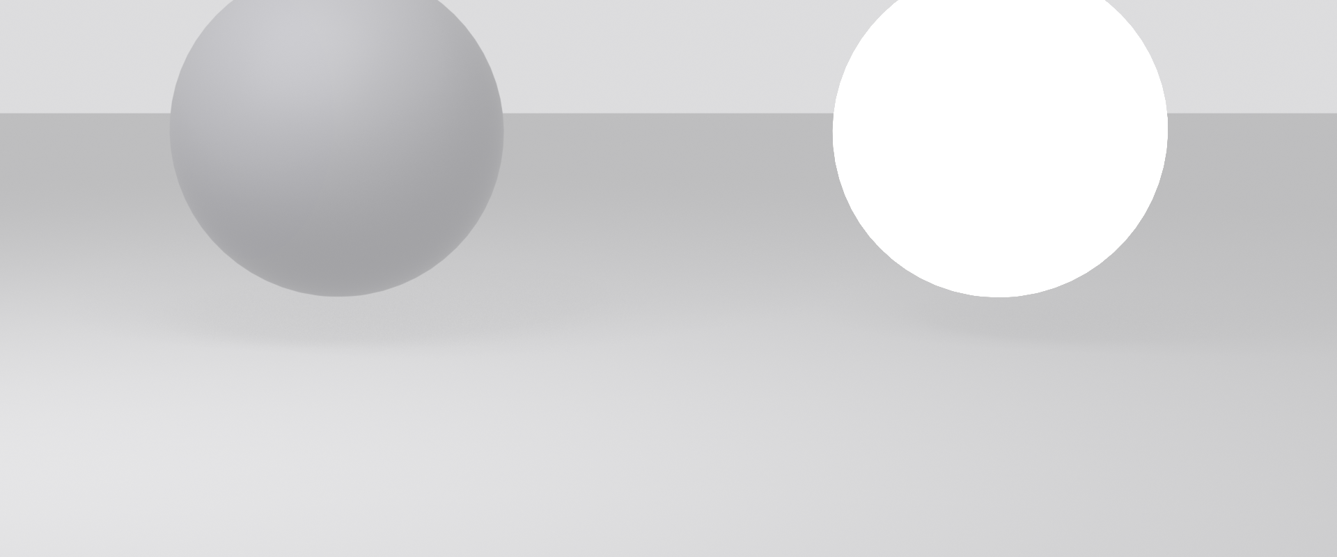 Two spheres in a white studio environment. The left sphere is a normal grey material whose brightness stays at or below the surrounding white, the energy-conserving correct result. The right sphere glows brighter than the white environment and is marked with a red X, the energy-conservation violation that the white-room test reveals.