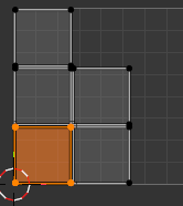 A small UV Editor view with several islands; one island in the bottom-left is highlighted orange, flagged by Select Overlap as accidentally overlapping.