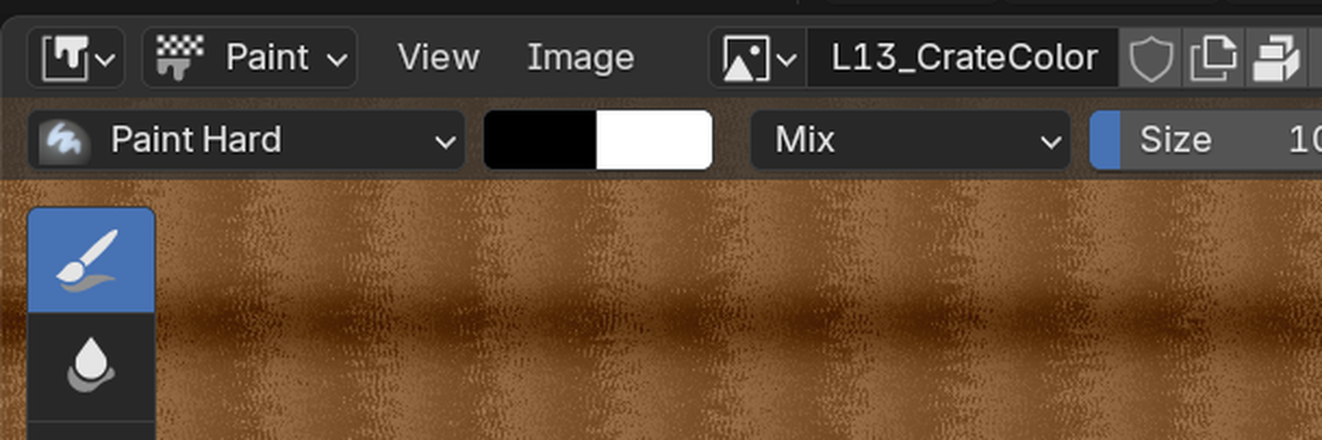 The Image Editor header Texture Slot selector · the [image icon] L13_CrateColor control that switches which texture map you paint on
