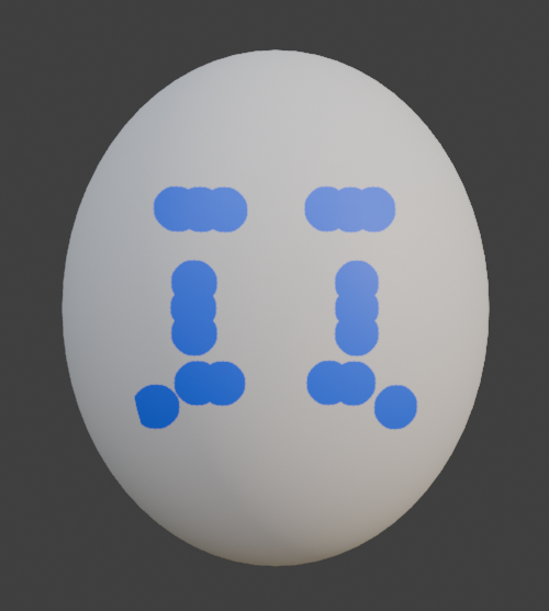 Symmetry painting demonstration: blue strokes on one side of a centered object mirror across the vertical axis to the other side.