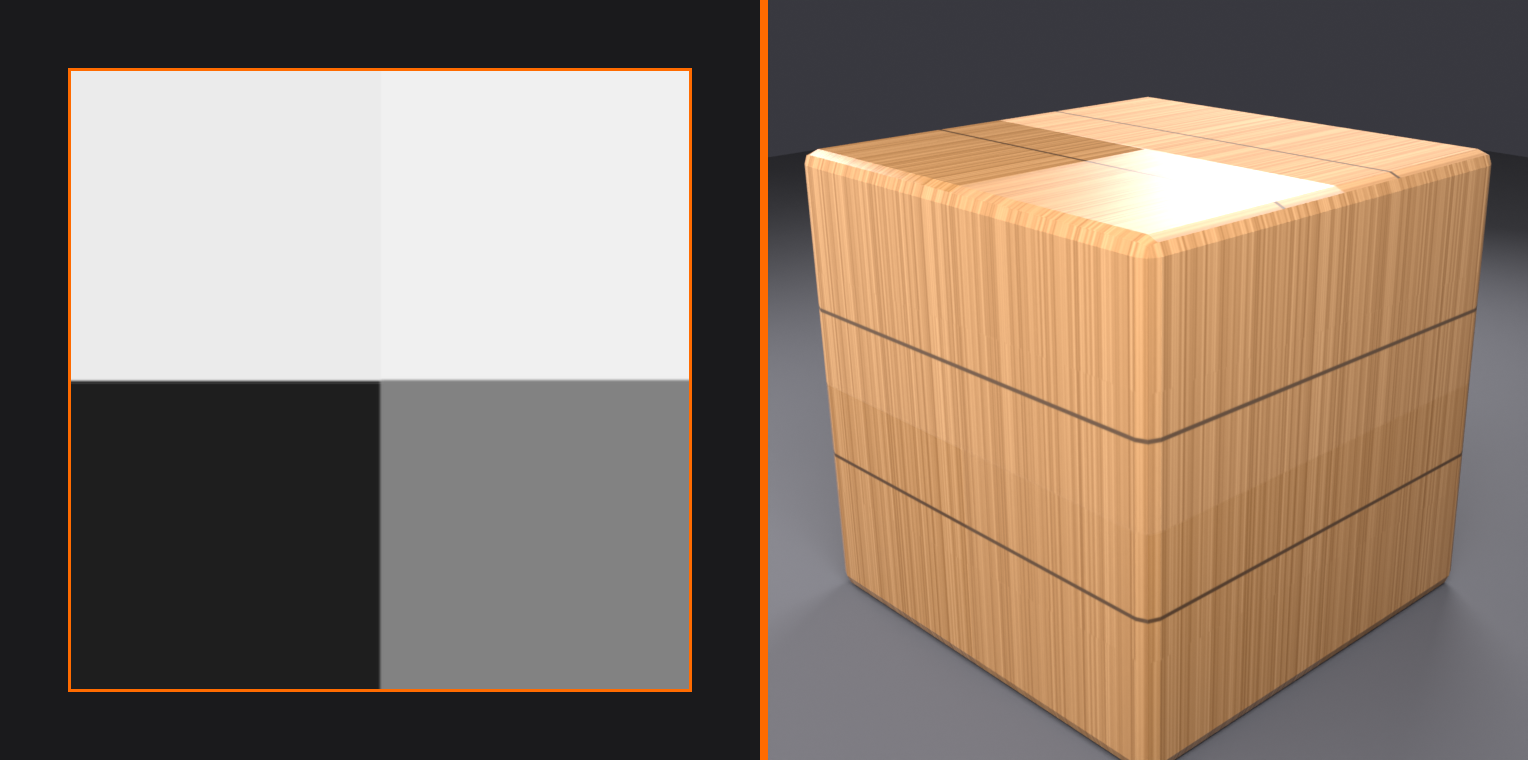 A two-panel comparison of a roughness map and its rendered result.