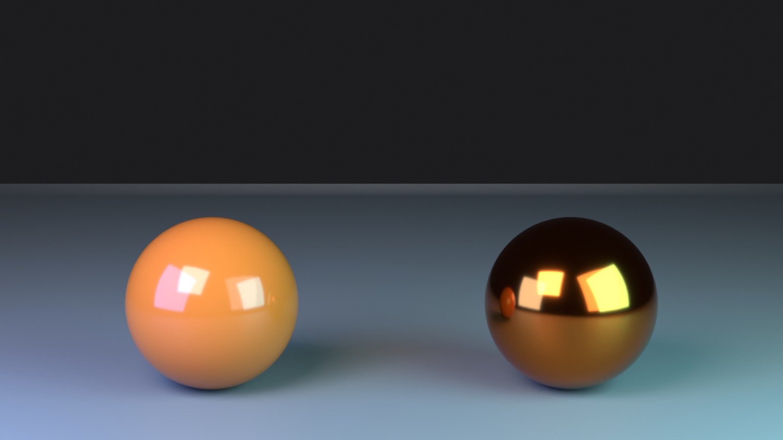 Two spheres comparing a non-metallic surface at 0.0 with a metallic surface at 1.0