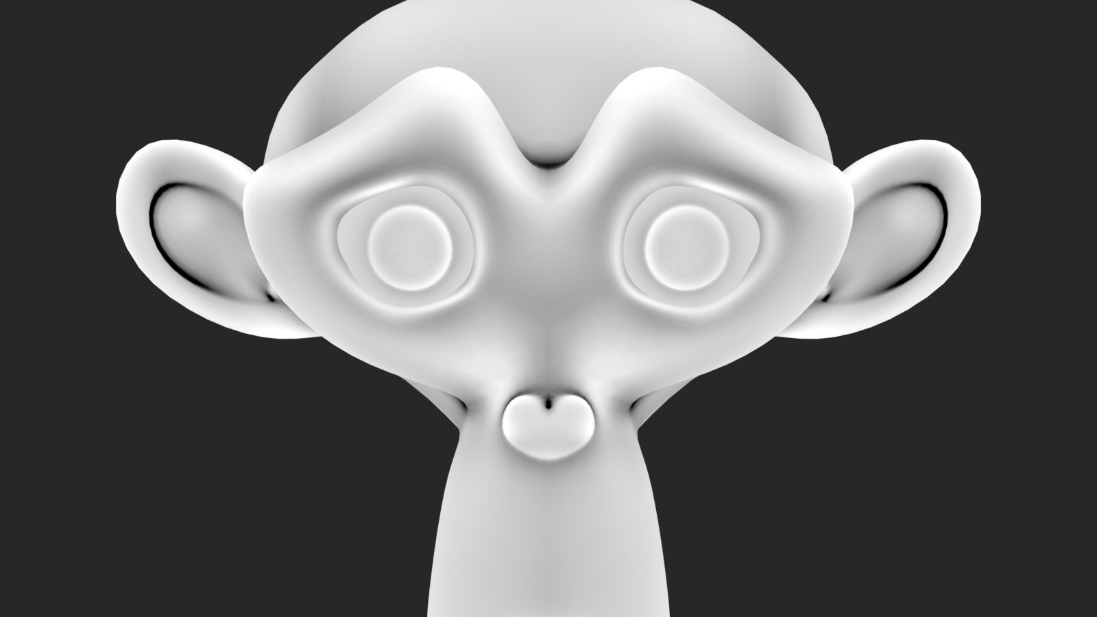A monkey-head mesh shaded by the Geometry node Pointiness output, where convex ridges read light, flat areas read mid-grey, and concave crevices read dark, forming a natural wear map.