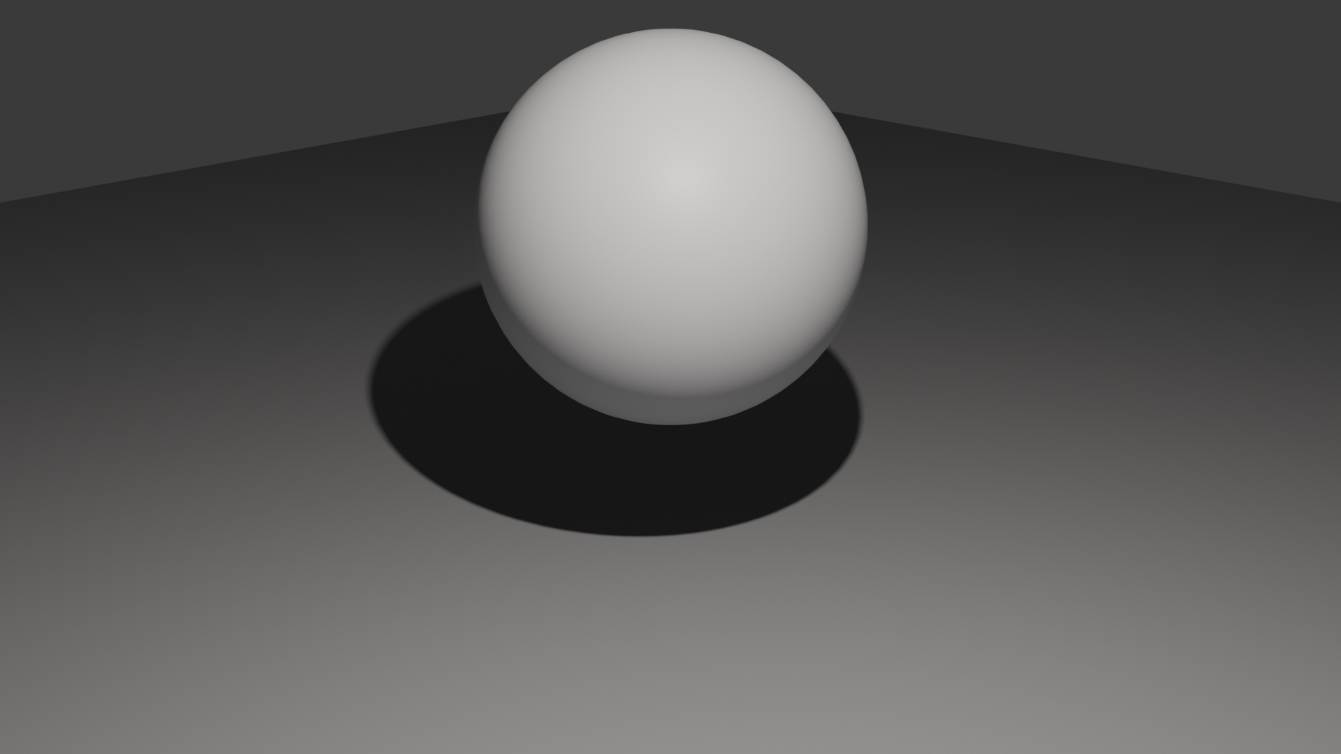 A sphere lit by a single point light, casting a sharp hard-edged shadow on the plane below.