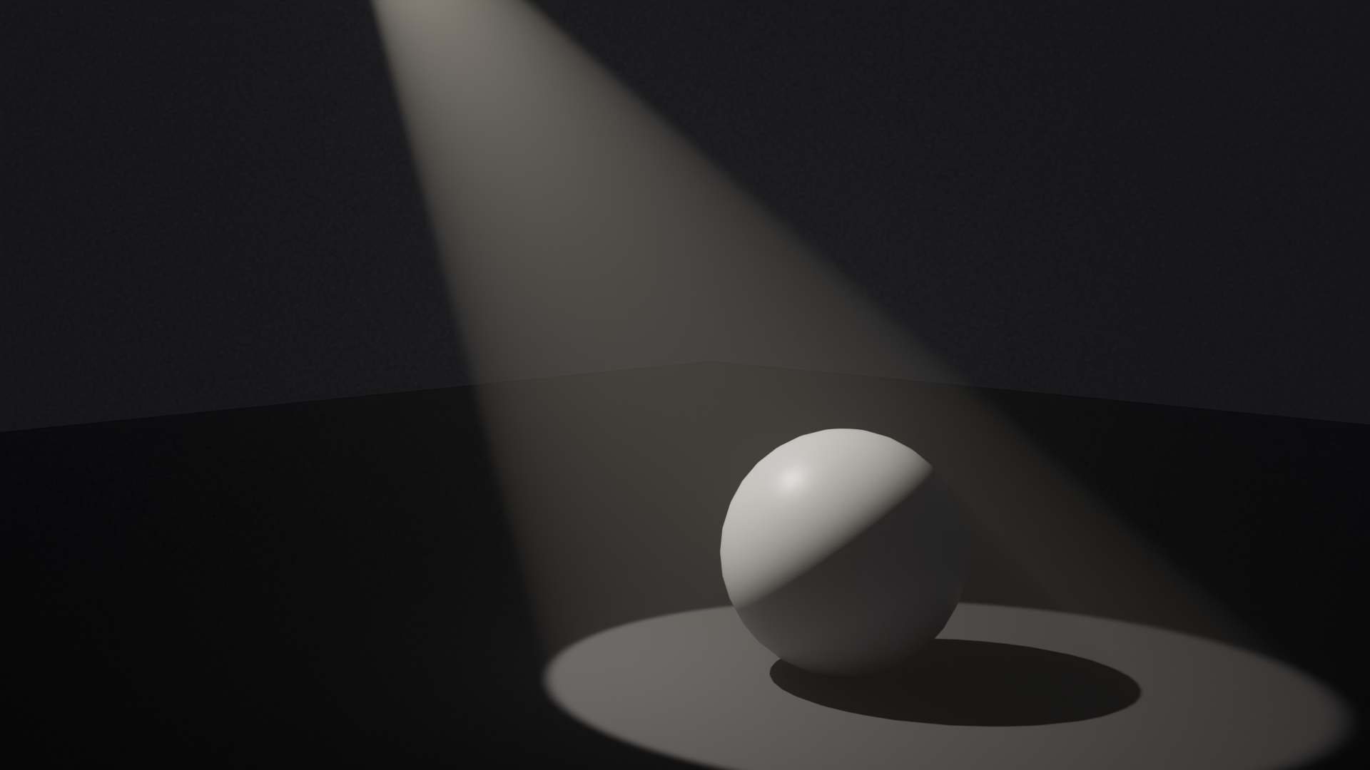 A spot light shining through volumetric fog, producing a clearly visible cone-shaped light beam in the air that illuminates a sphere below.