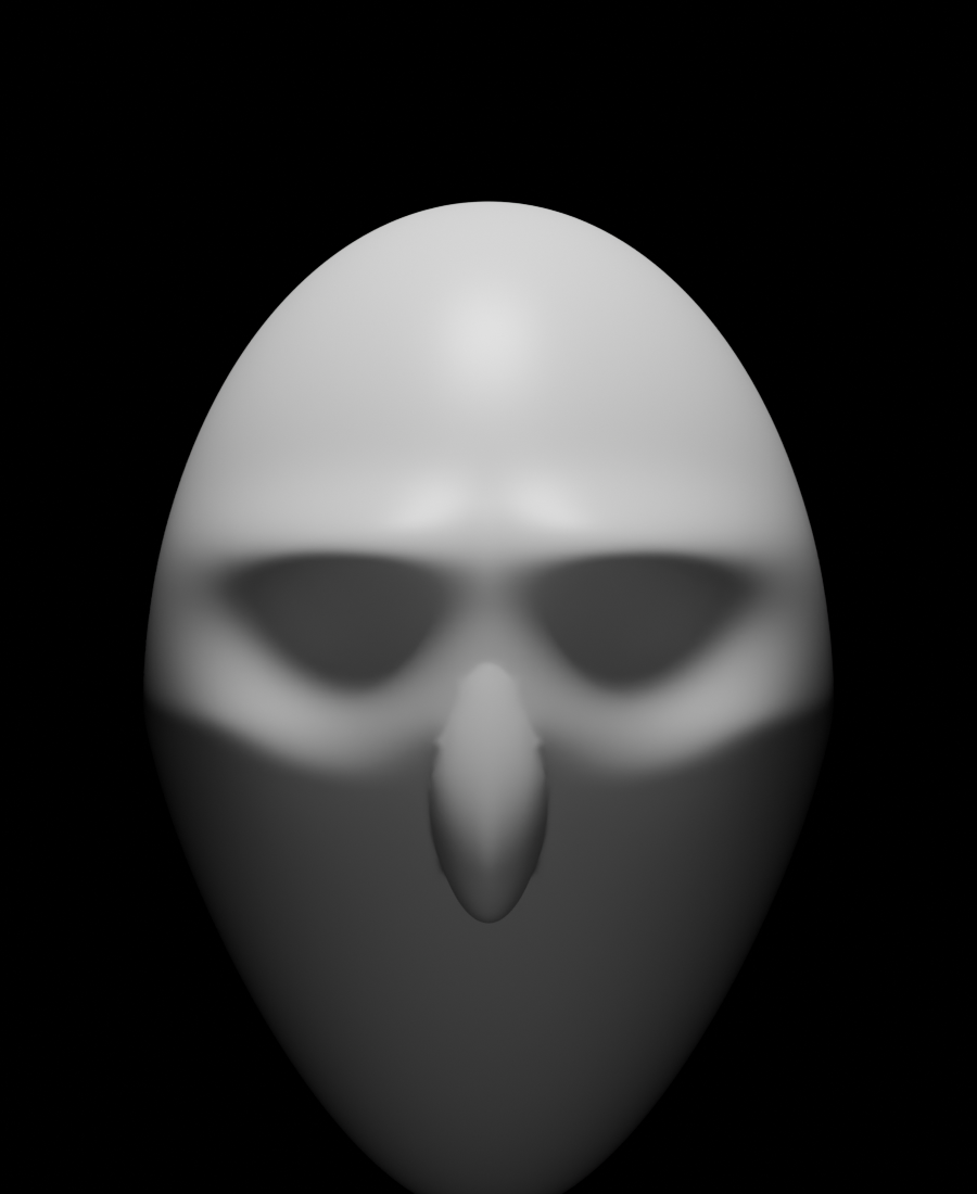 Procedural bust under butterfly lighting with a small shadow centered under the nose