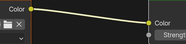 Close-up of a node connection: the Environment Texture Color output socket linked to the Background Color input socket by a yellow noodle.