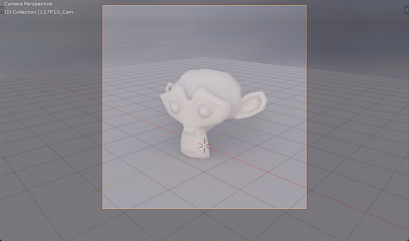 Blender camera view of the project test scene: a Suzanne test object on a ground plane, framed by the camera at roughly 45 degrees, lit by an HDRI environment background with no manual lights in the scene.