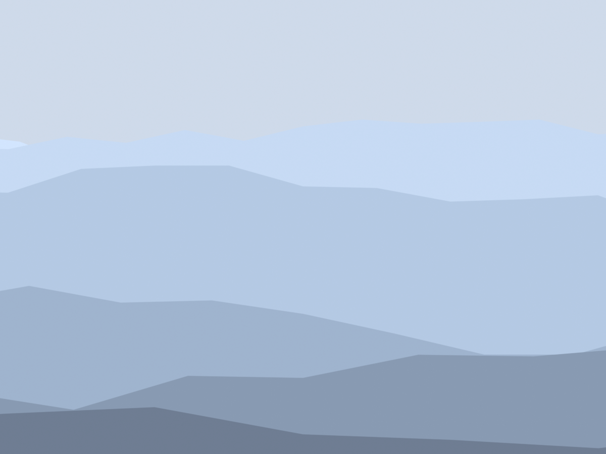 A render of receding rolling ridges. The near ridges at the bottom are dark and high in contrast; each successive ridge fades paler, cooler, and lower in contrast toward the top, creating a strong sense of distance through atmospheric haze.