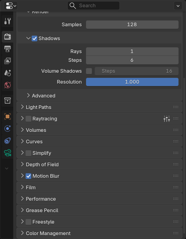 Render properties Motion Blur enabled with Shutter value