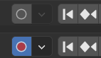 Stacked record-toggle capture showing the auto-key button off in grey above and on in red below.