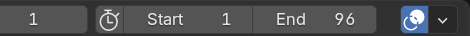 The Timeline header start and end fields, which set the frame range that plays back and renders.