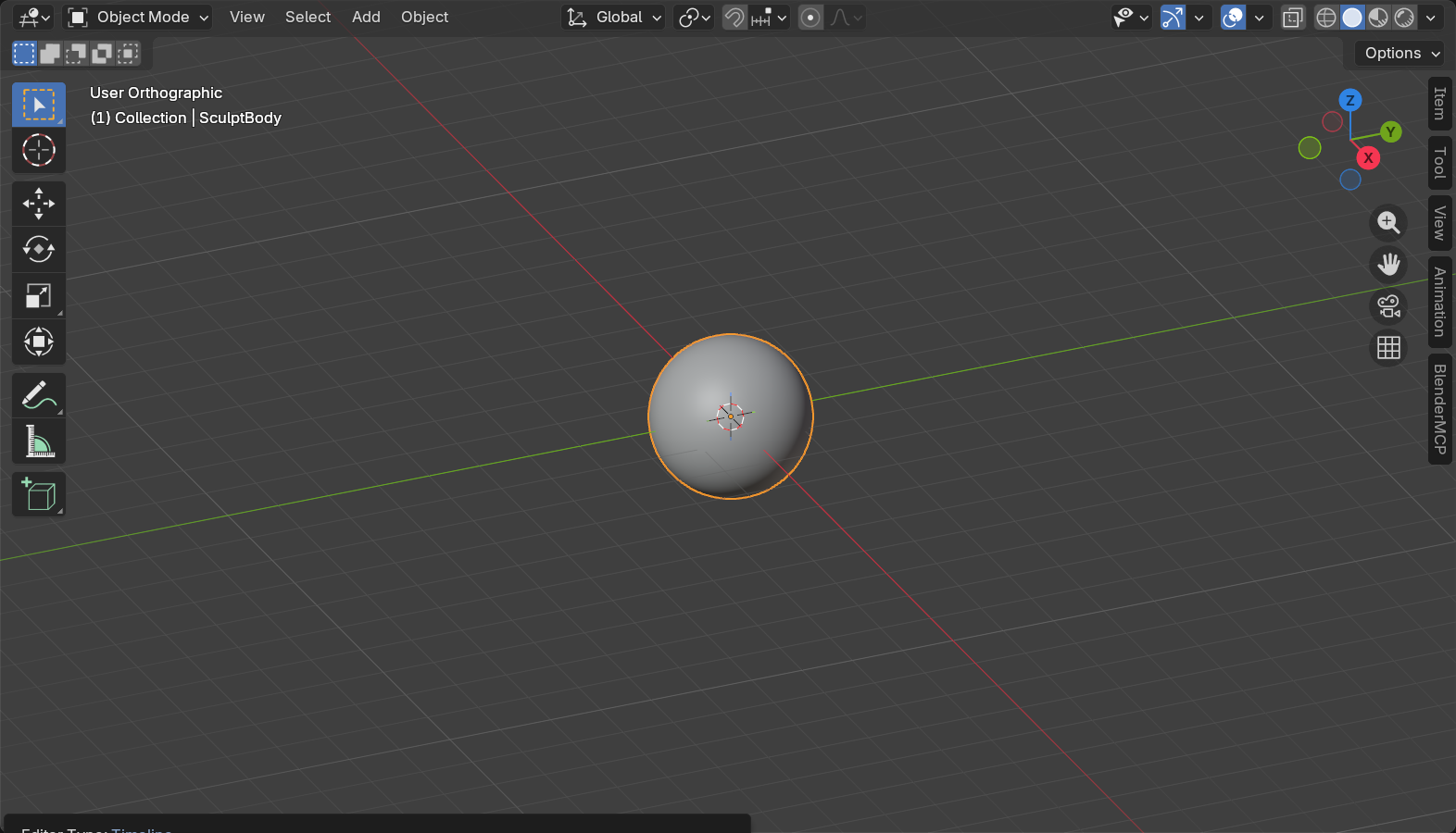 Blender Object Mode viewport with a mesh selected (orange outline); the Mode dropdown at top-left reads Object Mode, the control you switch to enter Sculpt Mode.