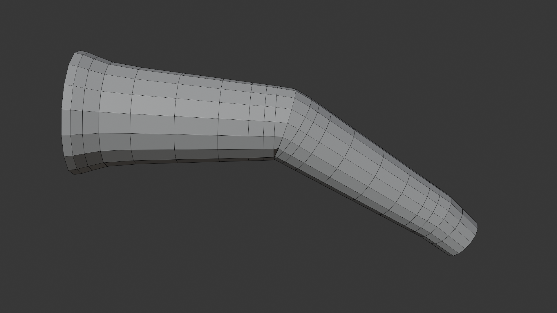 A bent quad-tube arm showing concentric edge loops clustered at the shoulder, elbow, and wrist so the mesh can deform cleanly when posed.