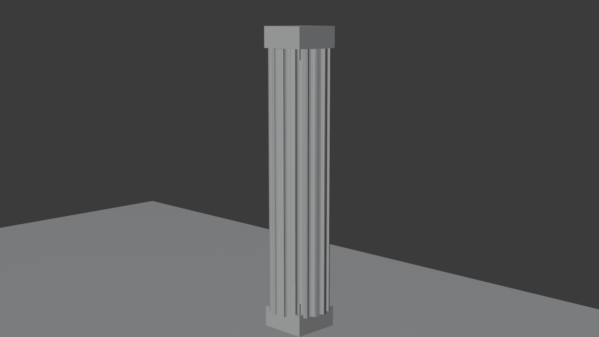 One finished column, ready to be duplicated by Array, showing the capital, fluted shaft, and plinth base.
