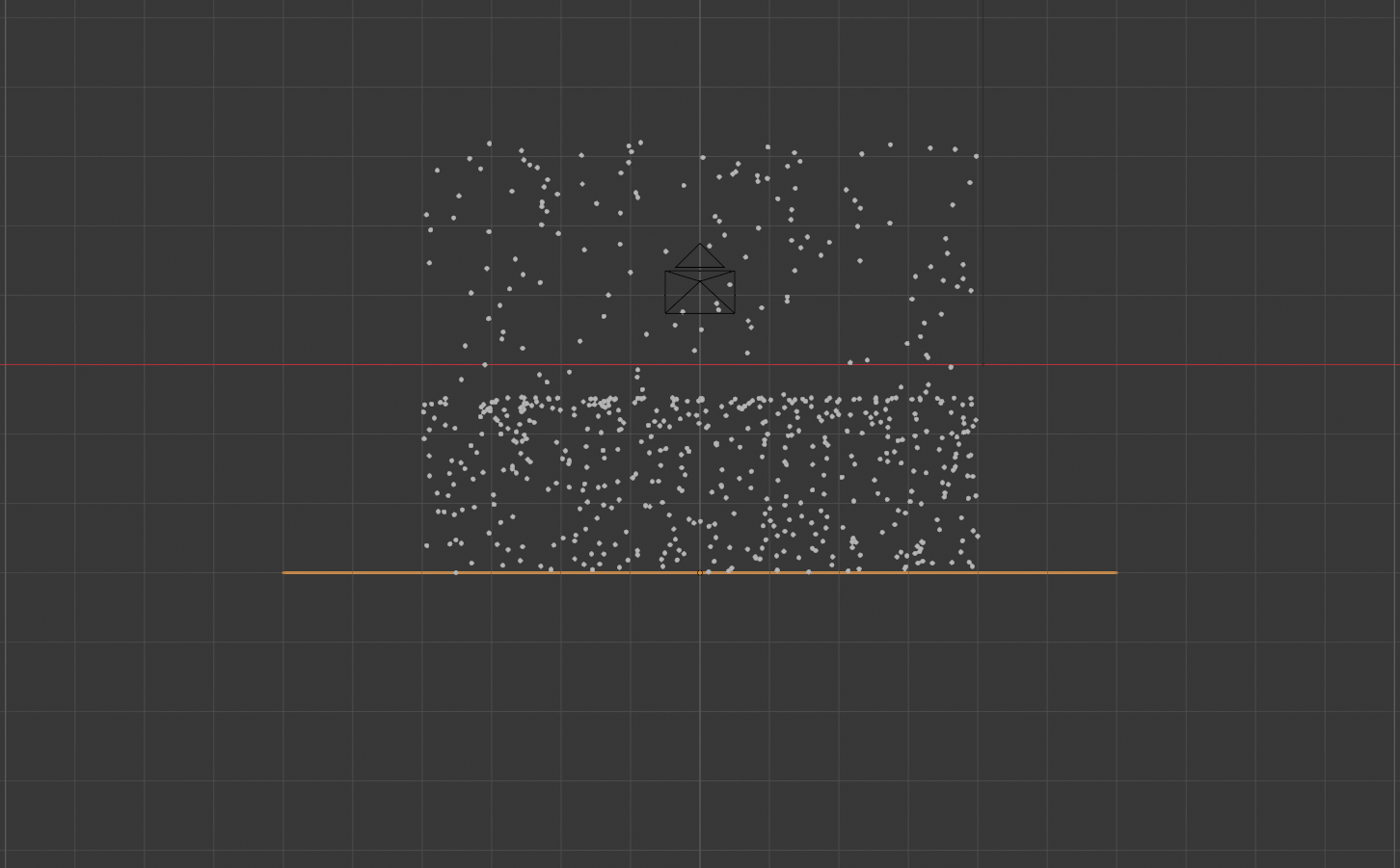 Viewport showing rain particles colliding and piling up above a ground collider plane