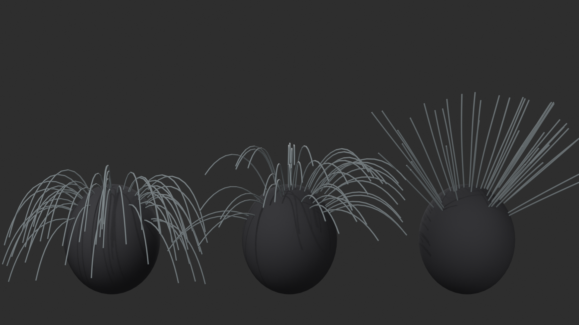 Three hair systems compared at increasing stiffness values