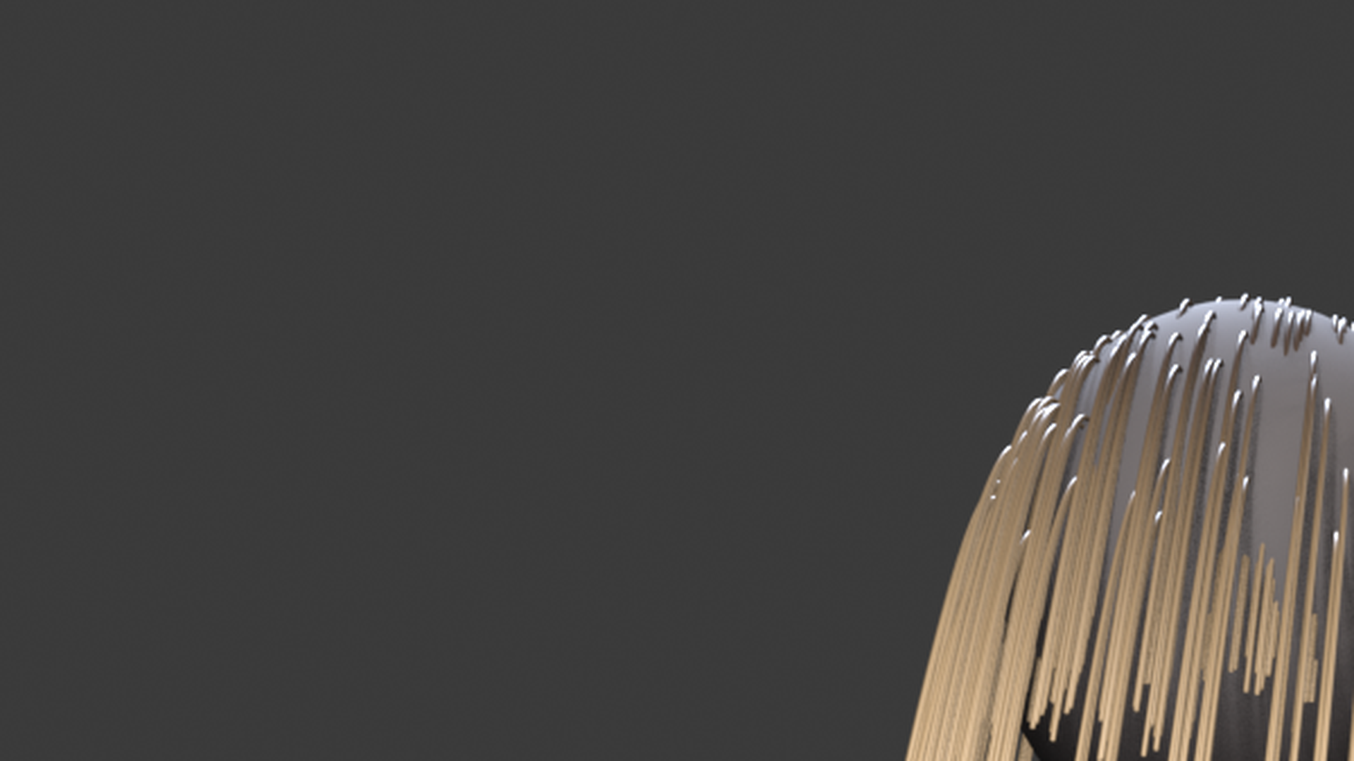 Finished stylized hair render with combed-back flow, color gradient, and three-point lighting