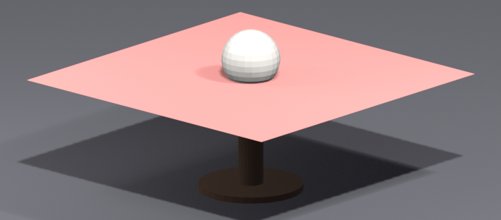 The project scene before simulation: a flat, stiff square cloth hovering above a round pedestal table with a decorative bowl resting on top.