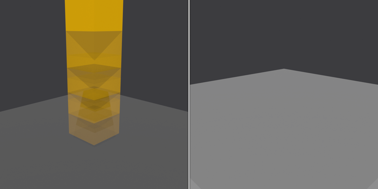 Side-by-side comparison of an Active rigid body cube falling under gravity against a Passive, immovable ground plane.
