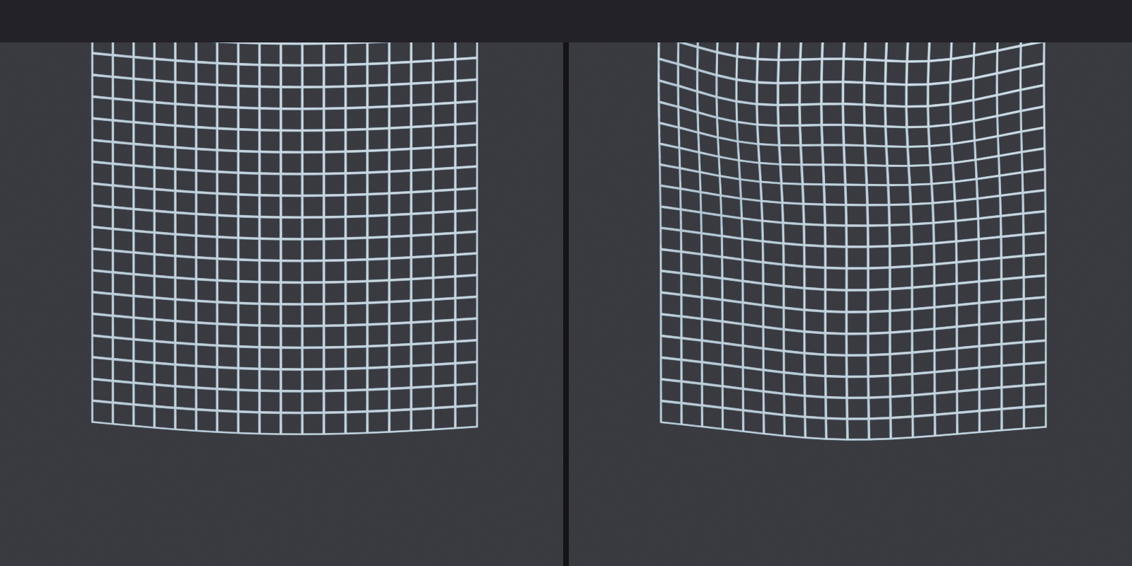 Two-panel before and after of proportional editing adding subtle muscle forms