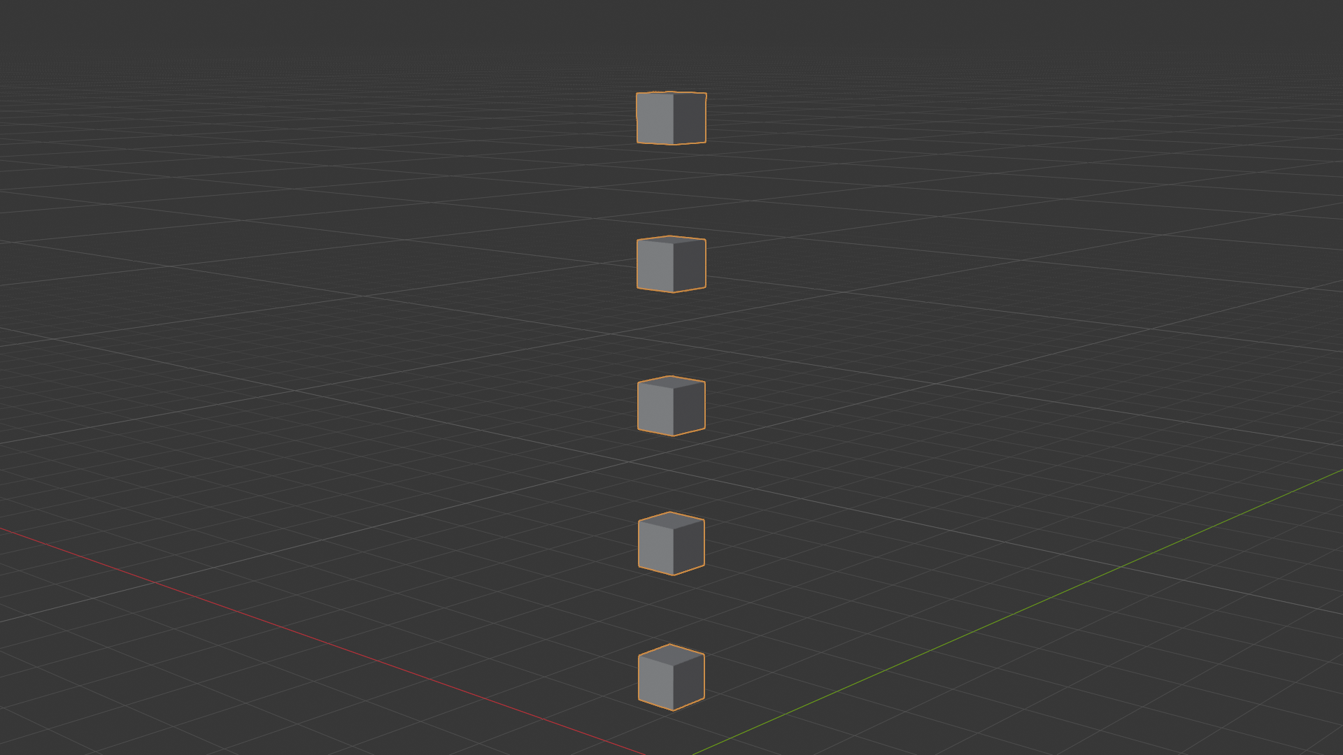 Rendered viewport showing ten identical cubes stacked in a vertical column, each spaced evenly apart, generated procedurally by the Instance on Points node.