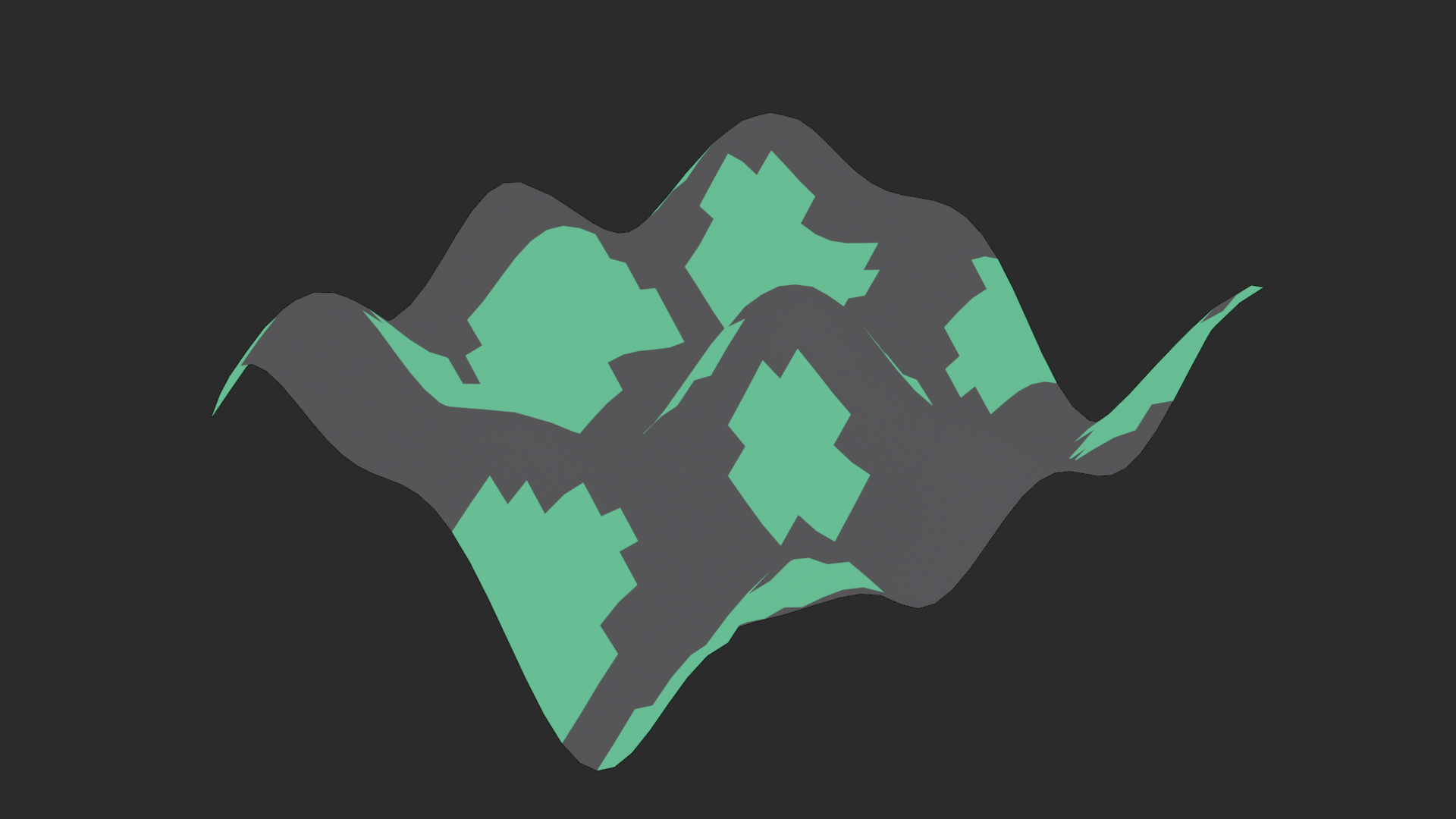 A surface with steep faces selected in green by slope.