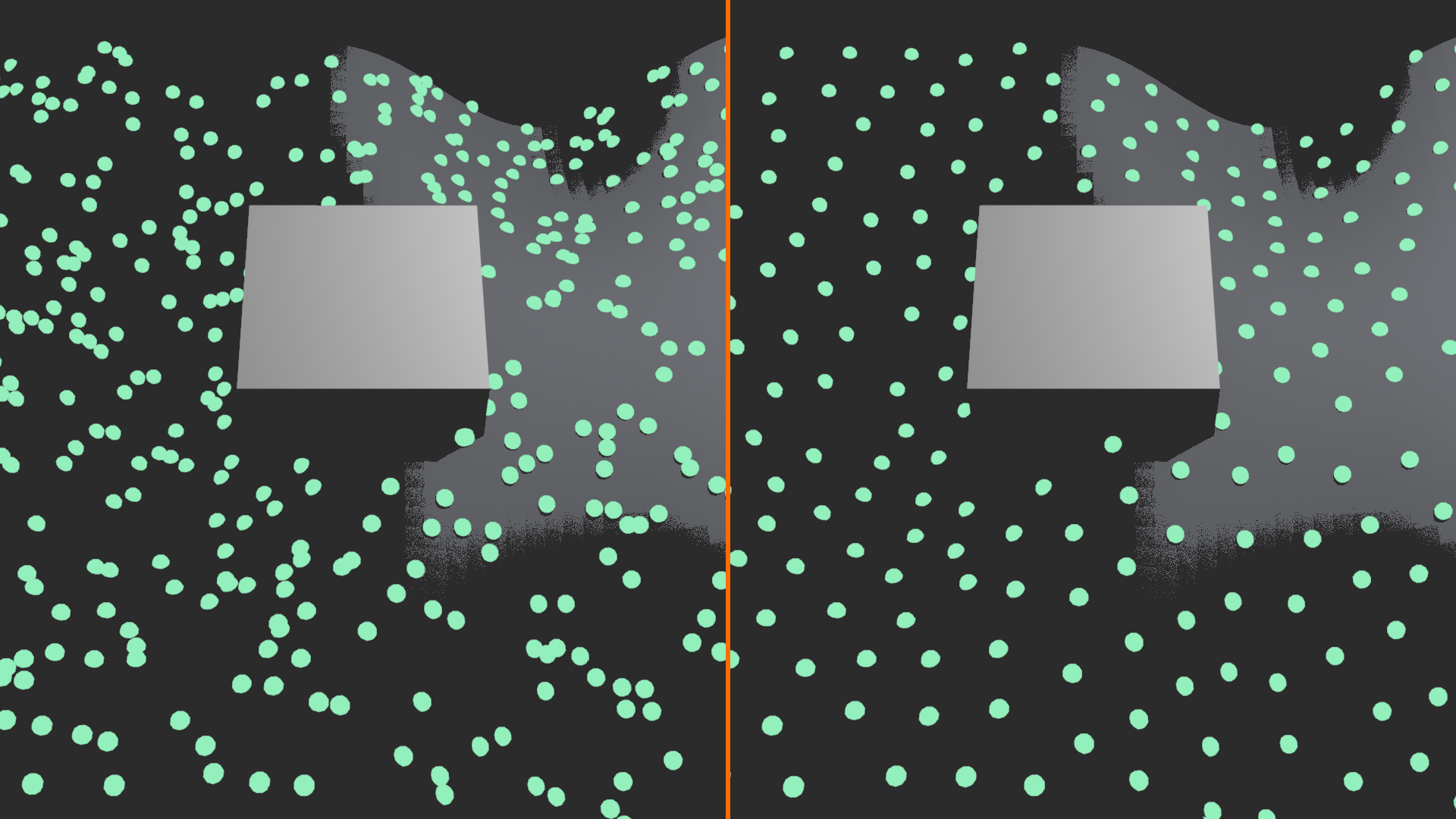 Random distribution beside even Poisson-disk distribution.