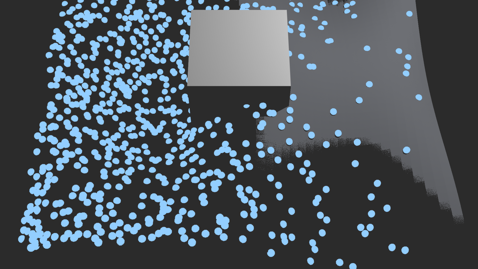 Instances thinning across a surface driven by a density field.