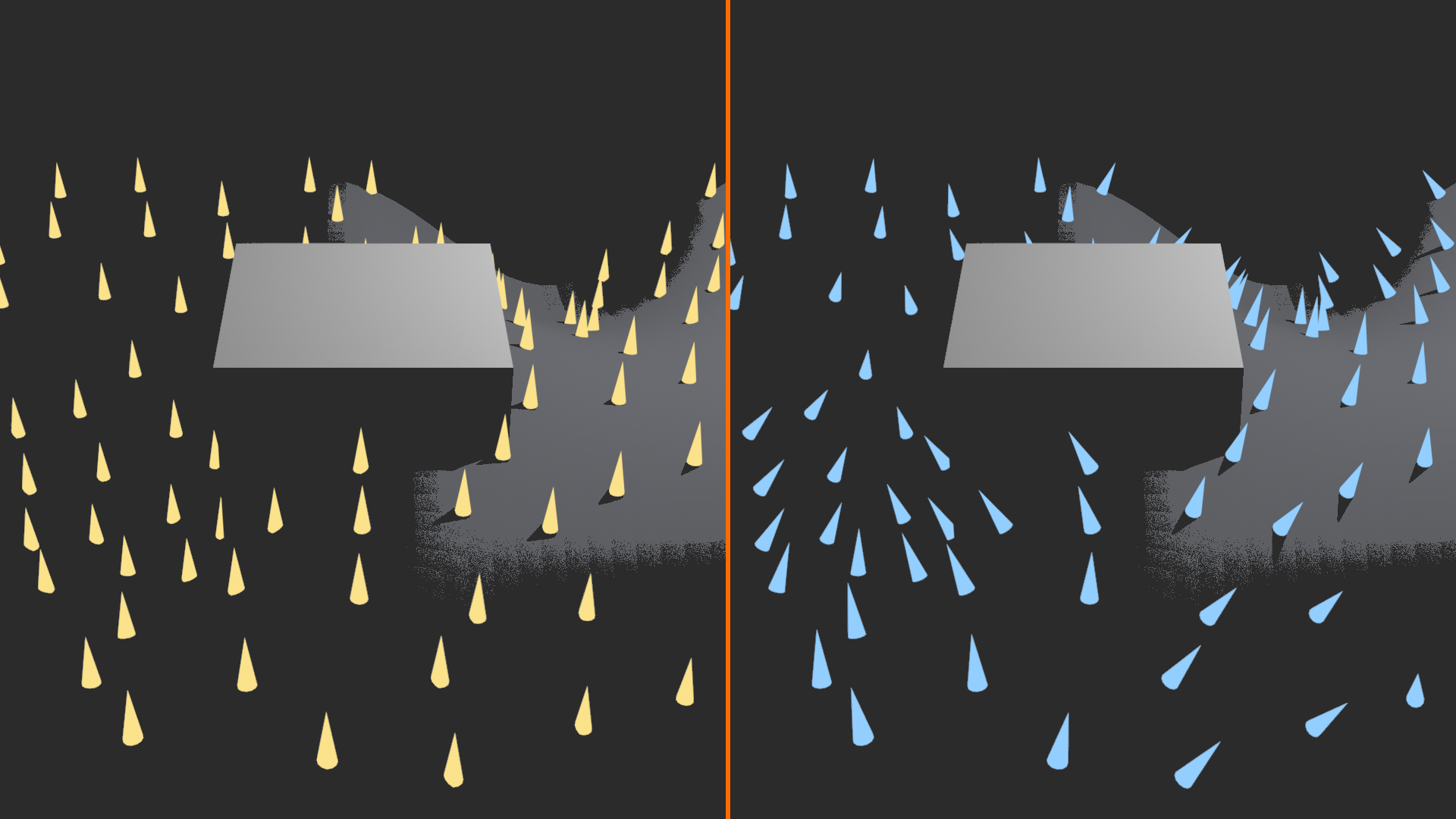 Default-up instances beside instances aligned to surface normals.