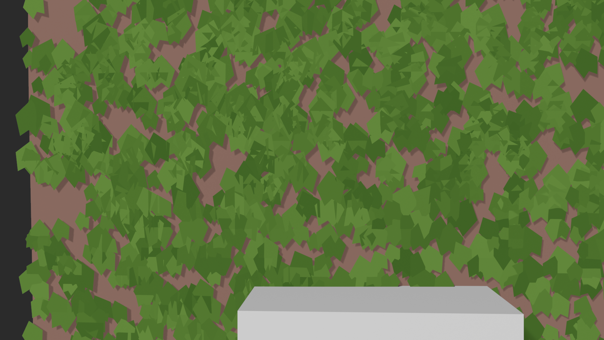 A rendered ivy growth system covering a brick wall.