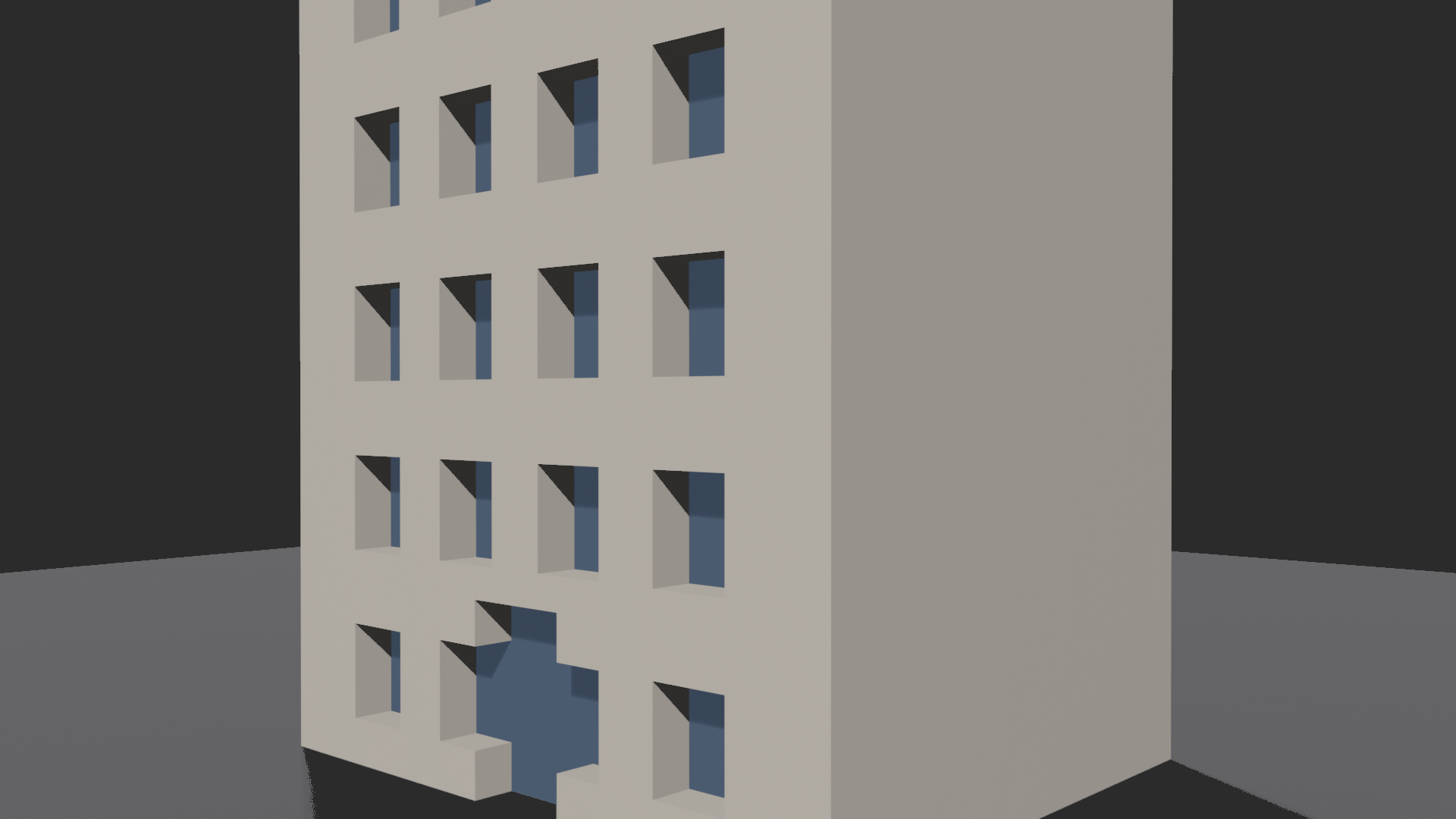 A rendered parametric building with windows, door, and roof.