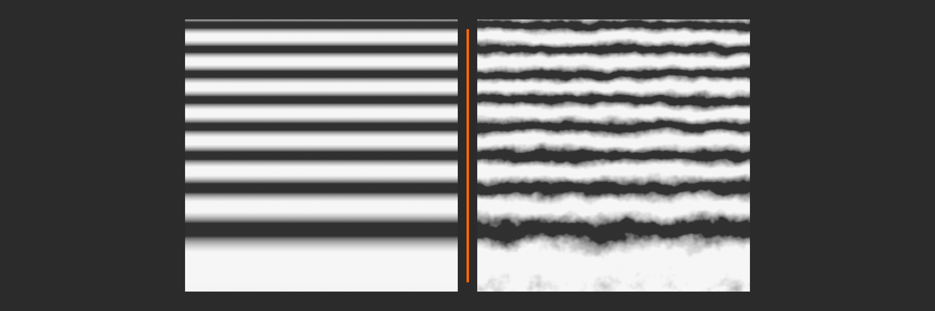 Wave rings with no distortion on the left and heavy distortion on the right