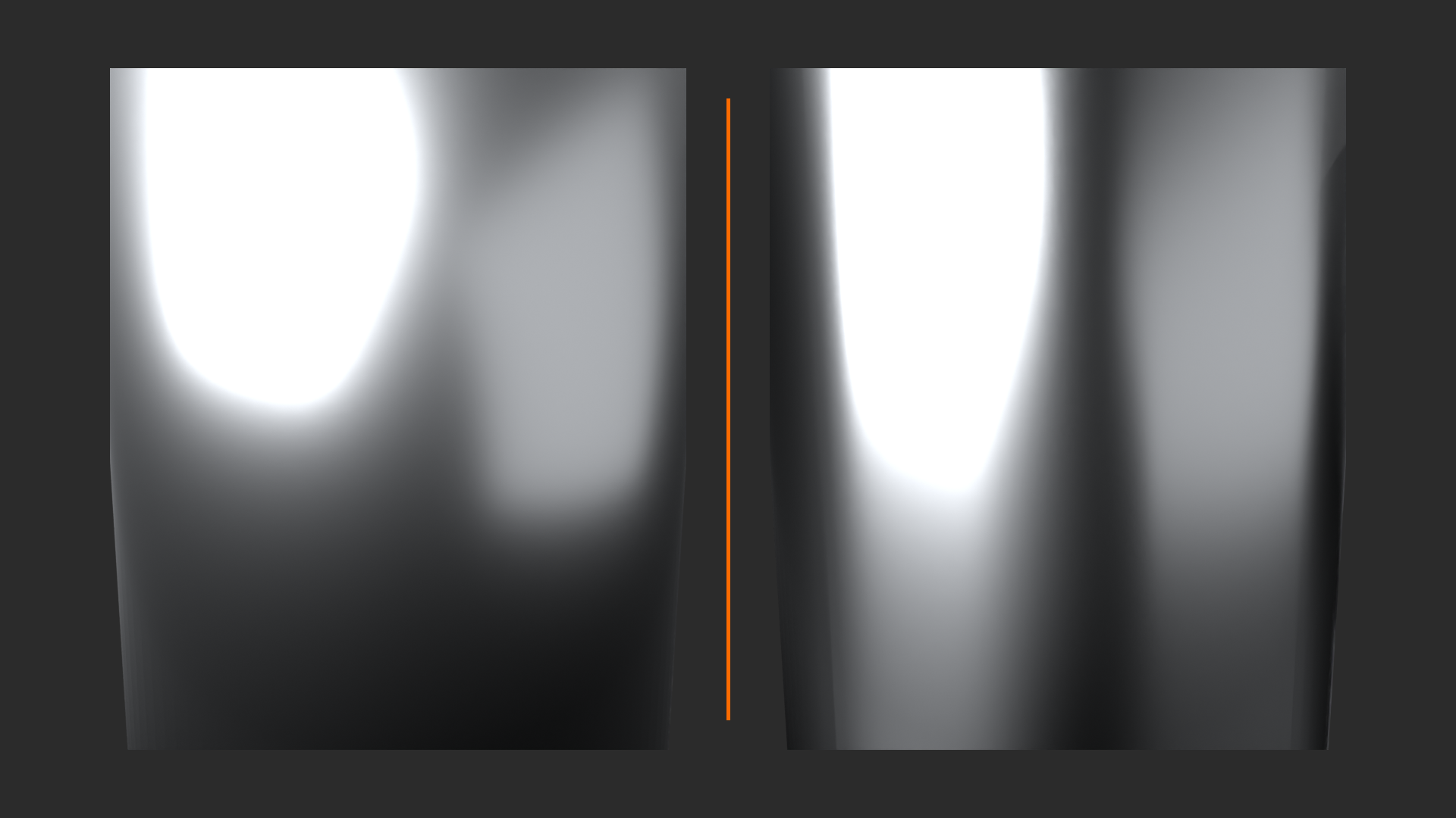 Brushed metal cylinder with round highlights on the left and streaked anisotropic highlights on the right
