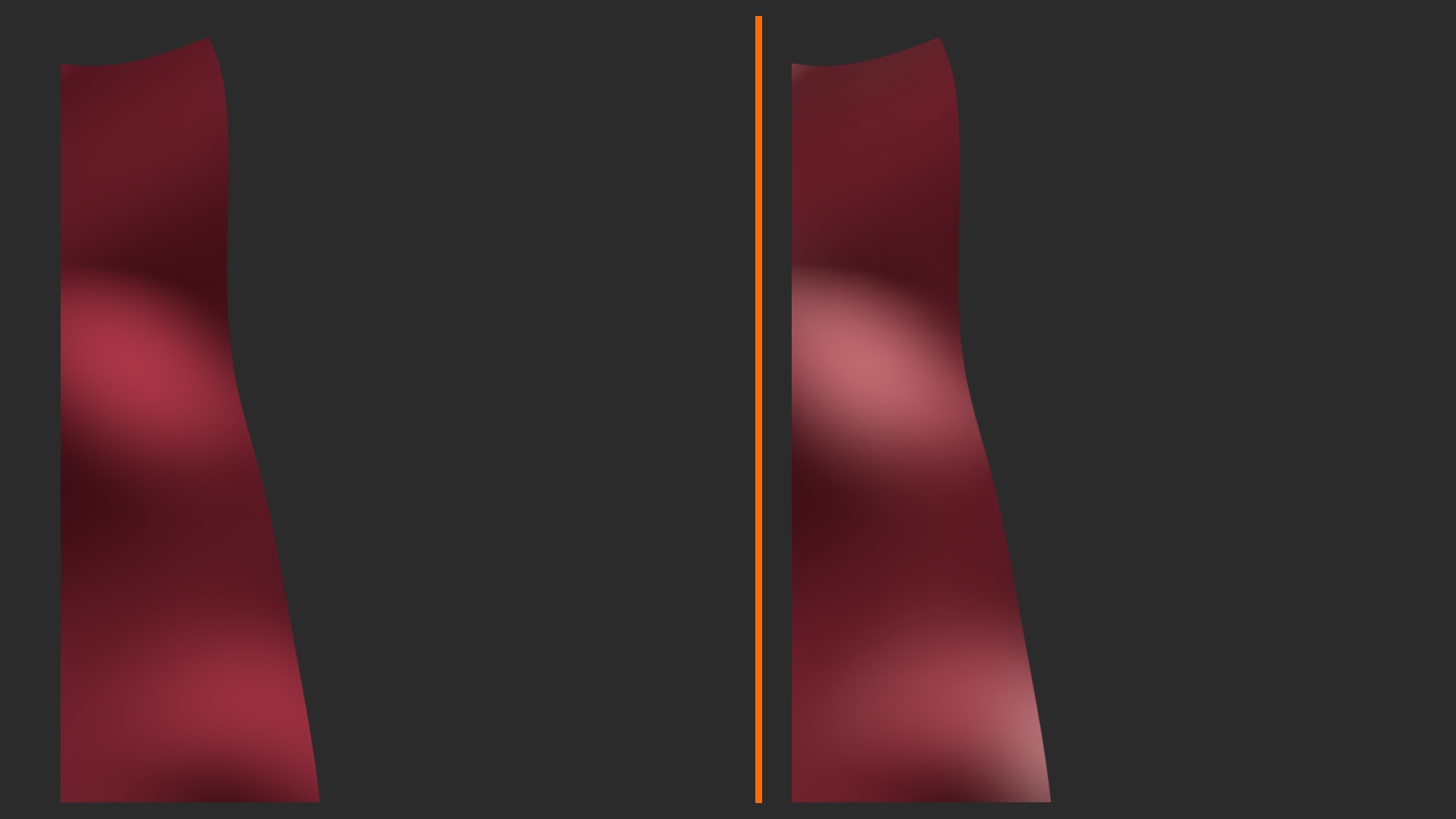 Draped velvet cloth without sheen on the left and with a soft edge glow on the right
