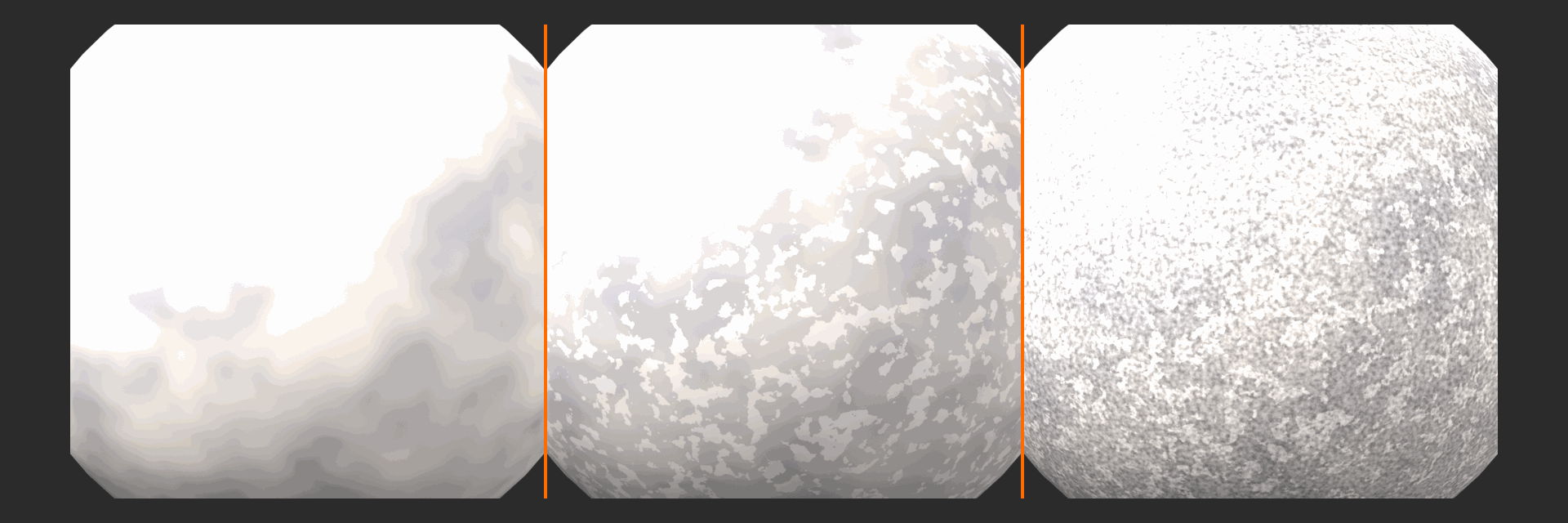 Three stone spheres adding large patches, then medium crystals, then fine noise