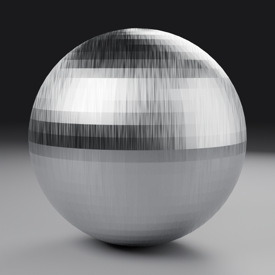 Rendered material sphere showing brushed metal
